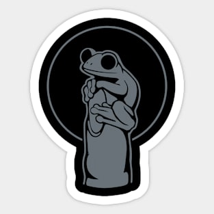 Design for amphibian lovers. Small frog on a finger. Sticker